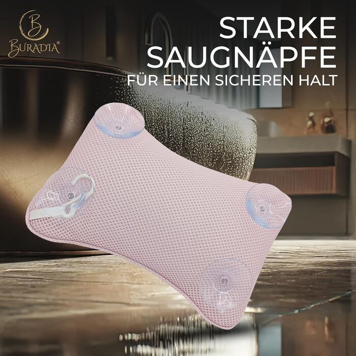 Подушка для ванни з сіткою для прання - Максимальний комфорт та релаксація з технологією Air Mesh. Подушка для ванни з 4 міцними присосками. Підтримка шиї та голови (рожева)