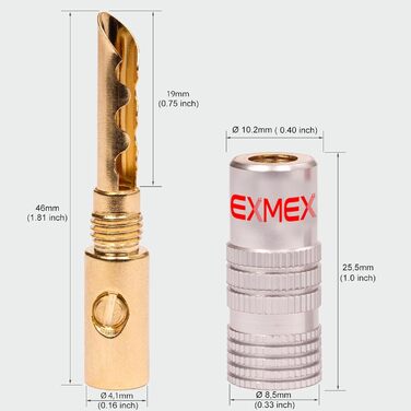 NEXMEX Бананові конектори 4мм - набір 4 шт. - Золото 24K - для акустичних кабелів - Hi-Fi аудіо