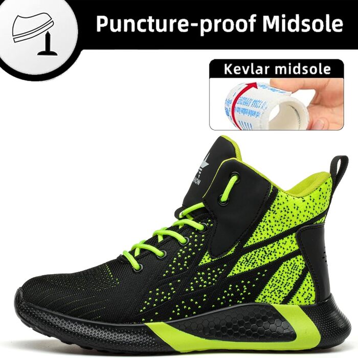 Легкі захисні черевики для чоловіків та жінок. Робочі черевики з металевим капом, дихаючі, неслизькі. Розміри 35-48 EU (39 EU), колір зелений.