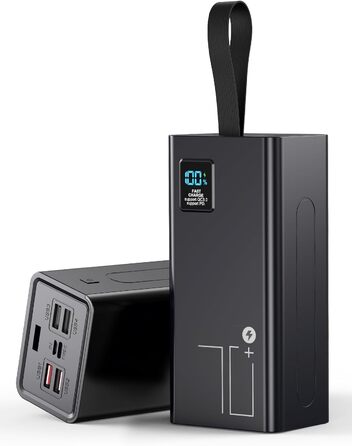 Powerbank Upgrade 70000 mAh: Швидка зарядка 30W PD, 5 виходів USB-C, LED дисплей, портативний зарядний пристрій для iPhone, кемпінгу - Чорний