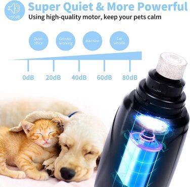 Електричний точило для кігтів собак та котів з LED-підсвічуванням та 2 колесами, чорний. Точило для кігтів, тихе, з низькою вібрацією.