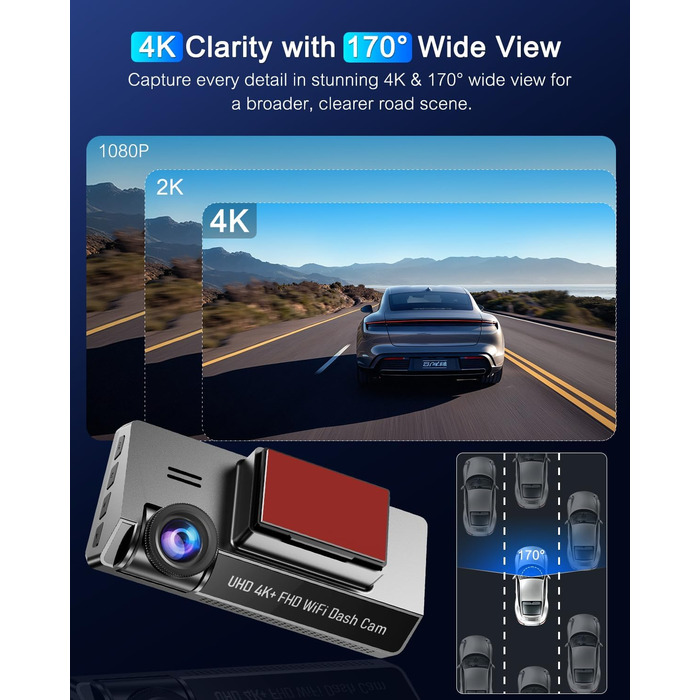 Відеореєстратор у машину 4K+1080P з CPL фільтром, 360°, WiFi, IPS 3.69