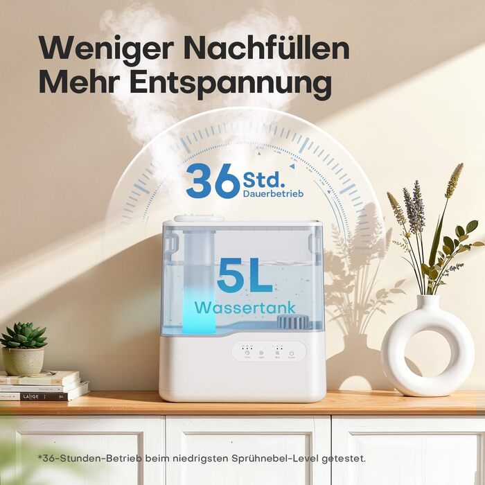 Зволожувач повітря AROEVE 5L з аромадифузором, нічним світлом та таймером, тихий ультразвуковий зволожувач для дитячої кімнати, рослин