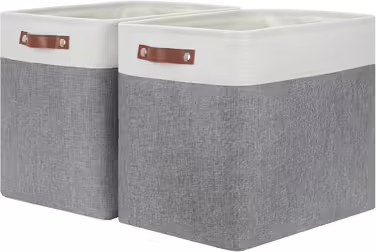 HNZIGE Large Storage Baskets, Rectangular Storage Baskets, Baskets for Organizing [2 Pack] Tall Shelf Baskets with Handles, Decorative Organizer for Home Storage, Closet (White-Gray)