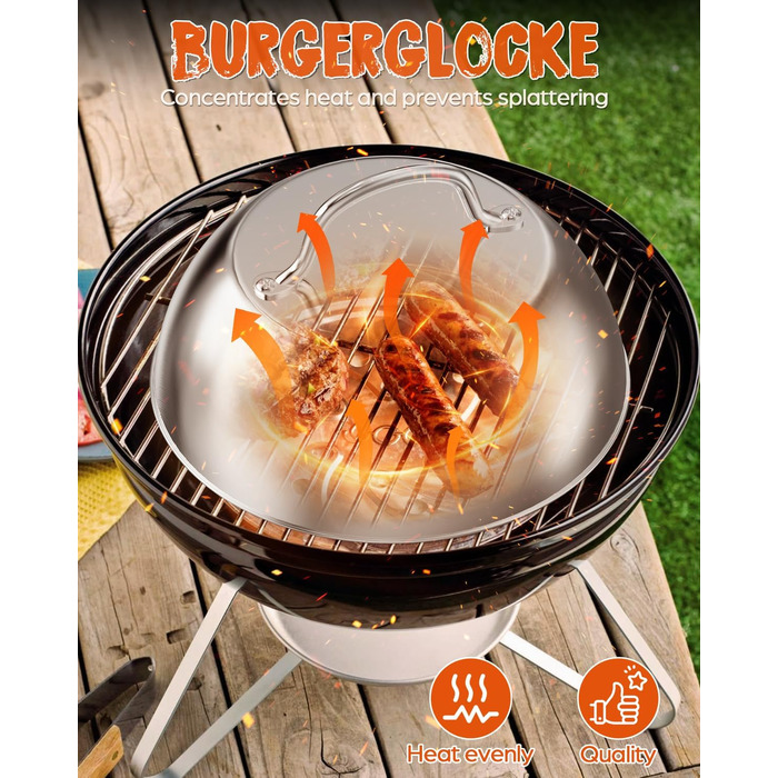 Набір для приготування бургерів Warmodern 3-TLG з нержавіючої сталі: прес 14 см, дзвоник, лопатка | Професійний аксесуар для гриля