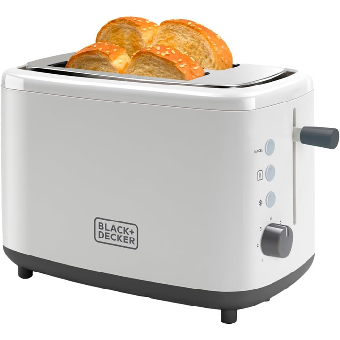 Тостер Black+Decker BXTO1001E, 1000 Вт, 2 слоти, 7 рівнів підсмажування, білий