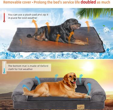 Orthopedic Dog Bed XL 100x75 cm: Dog Sofa for Large and Medium-Sized Dogs, Ergonomic Dog Beds with Raised Edge, 2 in 1 Detachable Washable Non-Slip Dog Mattress