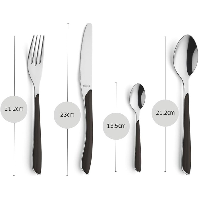 Kuppels PRISMA Cutlery Set for 6 | 24-Piece Cutlery Set | Camping Cutlery Set for 6 | Cutlery with Black Plastic Handles | Dinner Cutlery | Dishwasher Safe