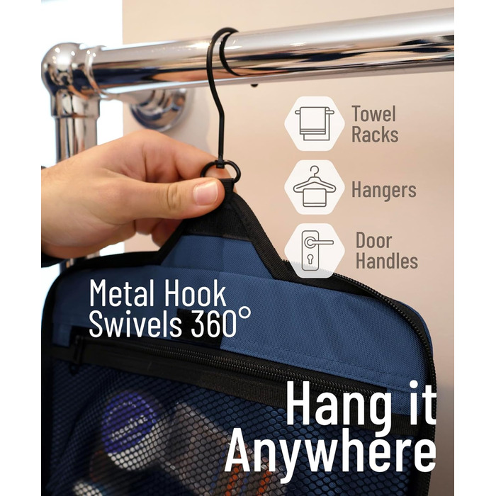 Набір для туалетних аксесуарів D&D – Розкладний органайзер для подорожей з металевим гачком (блакитний)