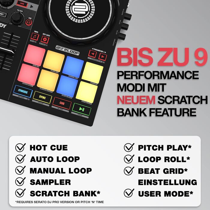 DJ контролер Reloop Ready - компактний 2-Deck для Serato DJ Lite, 16 RGB-падів, 9 режимів, FX-блоки, для ноутбука 13