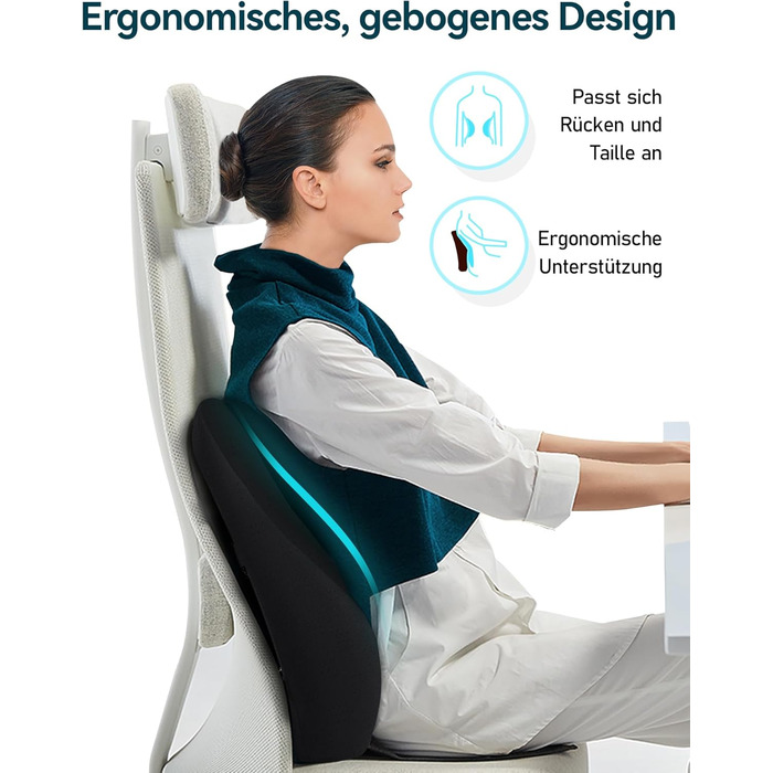 Подушка для спини Ergonomica Travel Ease з Memory Foam, для офісного та комп'ютерного крісла, з антистатичним, приємним до шкіри чохлом, для комфортної посадки (Чорний)