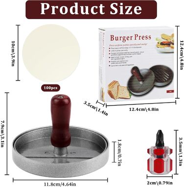Пресс для бургерів та гамбургерів з алюмінію з антипригарним покриттям та 100 шт. паперу для випікання
