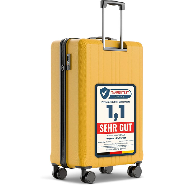 Чемодан великий 100L з TSA замком, жорсткий корпус, подвійні колеса, валіза на колесах (77см, гірчичний)