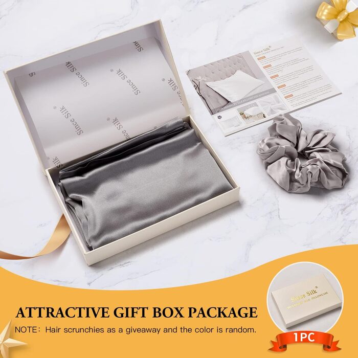 Silk Pillowcase, 25 Momme Pillowcase made of Double-Sided 100% Mulberry Silk Pillow Cover, 1 Piece Hidden Zipper Design Silk Pillowcase, 50 x 75 cm Grey
