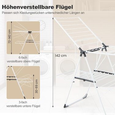 Сушарка для білизни FANTASK розкладна, 2 рівні, з крилами та полицею для взуття, висувна, для дому та вулиці