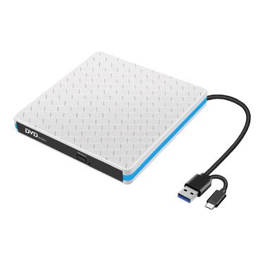 Зовнішній CD/DVD привід USB 3.0 та Type-C з картридером SD/TF, портативний RW-записувач для ноутбука, ПК, MacBook (Windows, macOS, Linux) — Білий
