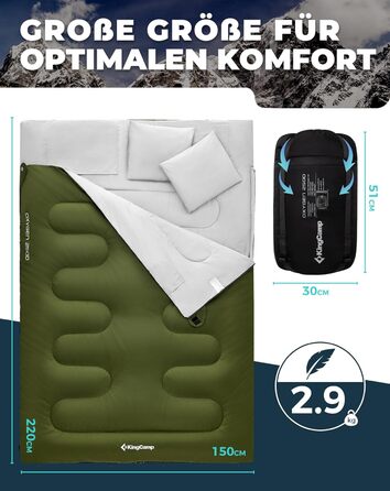 KingCamp Double Sleeping Bag - Winter Adult Sleeping Bag for 2 People with Carry Bag - Outdoor Camping