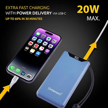 Powerbank Intenso F10000: 10000 mAh, USB-C, USB-A, Швидка зарядка (PD 20W, QC 18W), Синій