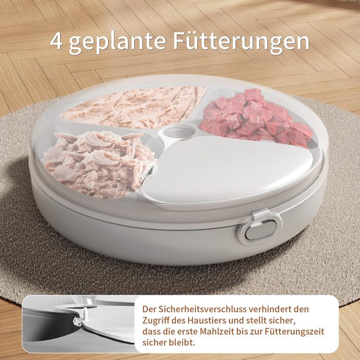 Автоматичний дозатор корму для котів та собак, 8oz*4 порції, з таймером, акумуляторний, з блокуванням, 2 охолоджувальні акумулятори