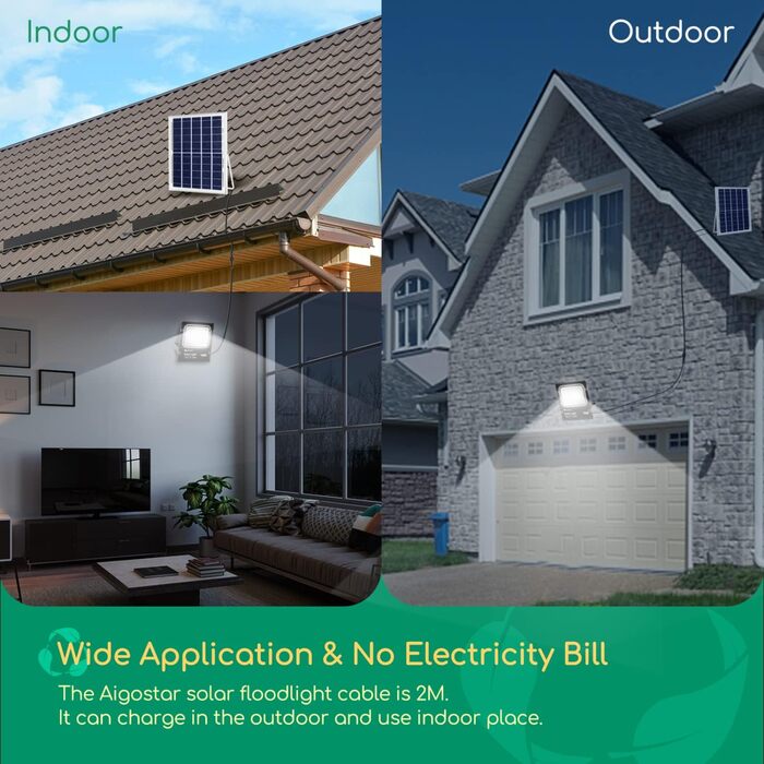 Aigostar 50W Solar Flood Light Outdoor, Super Bright LED Floodlight with Solar Panel, Cool White 6500K, IP66 Protection Rating Solar Spotlight Searchlight Outdoor Spotlight for Garden, Door, Yard, Garage, etc., 2 Pack (100 Watt)