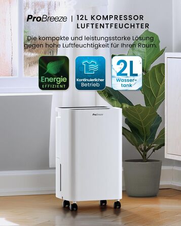 Електричний осушувач повітря ProBreeze 12L - Осушувач ProBreeze для дому, 20 м², з таймером та датчиком вологості