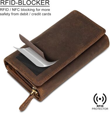 STILORD 'Elisa' Wallet for Women Brown Leather Large with Many Compartments and Zipper, Ladies Purse with RFID Protection, Women's Wallet with Extra Coin Pocket in Portrait Format, Genuine Leather