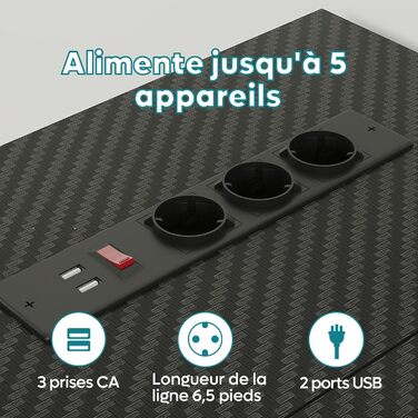 Кутовий стіл Bestier 132x80 см з розетками та LED-підсвічуванням, з полицями, для ПК, з гачками, чорний, з імітацією карбону