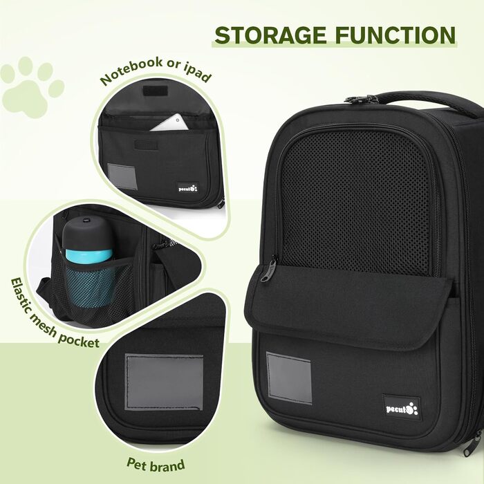 Рюкзак для кота Pecute, 6 кг, для маленьких собак, дихаючий, з безпечним тросом та замком, чорний