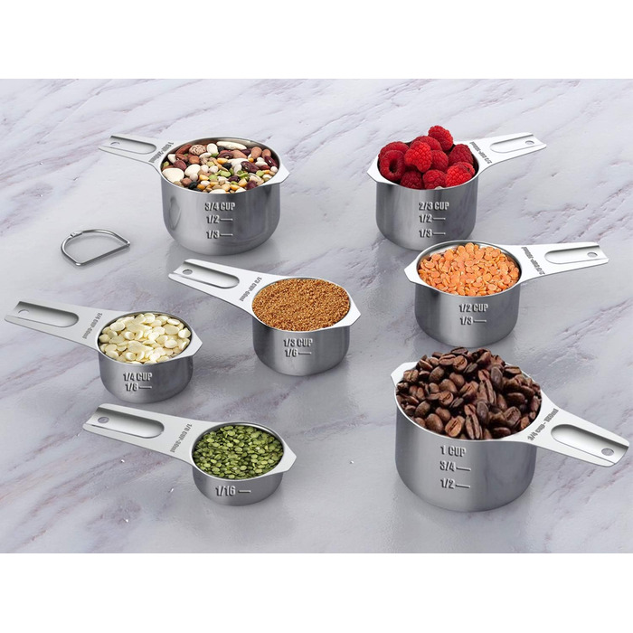 Measuring cups and magnetic measuring spoon set, stainless steel, 7 measuring cups, 8 double-sided stackable magnetic measuring spoons, 1 leveler, and 5 mini spoons, 21 pieces