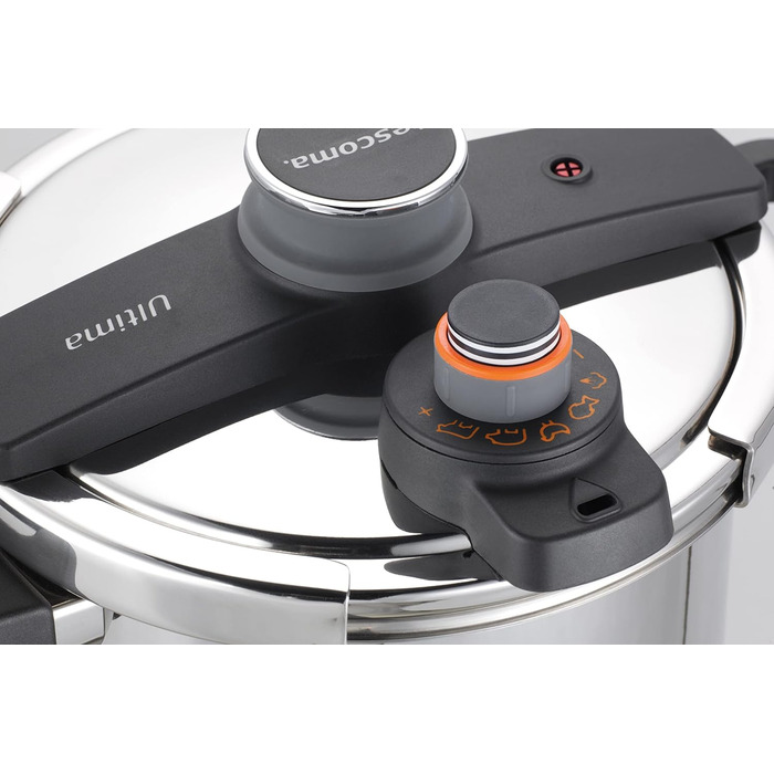 Каструля-скороварка Tescoma ULTIMA 6 л з індукційним дном, інтуїтивним регулюванням тиску та датчиком, 4-кратна безпека, з ситом, срібна