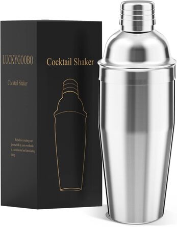 Cocktail Shaker, 750 ml Martini Shaker, Food-Grade Stainless Steel, Martini Mixer, Integrated Strainer, Luckygoobo Drink Shaker, Bartender Set, Gifts.