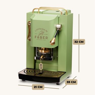 Faber Coffee Machines | Pro Deluxe Model | ESE 44 mm Coffee Pod Machine | Brass-Coated Finish | Adjustable Brass Pad Press | Standard Electrical Valve (Acid Green)