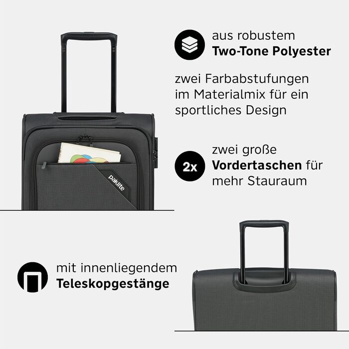 Paklite Тріумф: Ручна валіза на колесах, 55 см, 41 л, з TSA замком, сіра