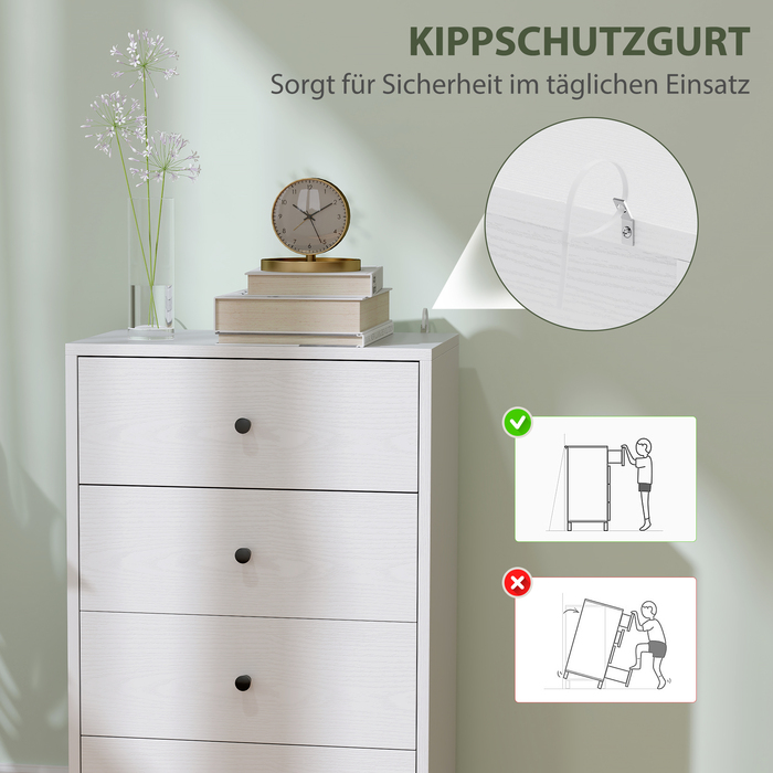 HOMCOM Chest of Drawers Sideboard with 4 Drawers Storage Cabinet Made of Wood Composite Modern Style Drawer Cabinet, Chest of Drawers for Living Room, Bedroom, Hallway 47 x 29 x 75 cm White | Aosom