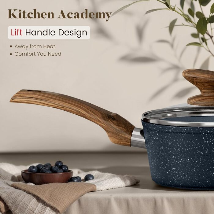 Набір посуду для індукційної плити Kitchen Academy, 12 предметів: сковороди з антипригарним покриттям блакитного кольору, гранітні каструлі та сковороди, безпечні та нетоксичні