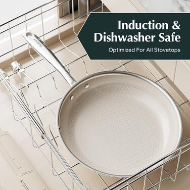 Набір сковорідок Redchef з антипригарним покриттям Ceramic, 3 шт., 20+26+30 см (чорний), 20+24+28 см (бежевий). Без PFOA, PTFE, PFAS. Можна мити в посудомийній машині та використовувати в духовці.