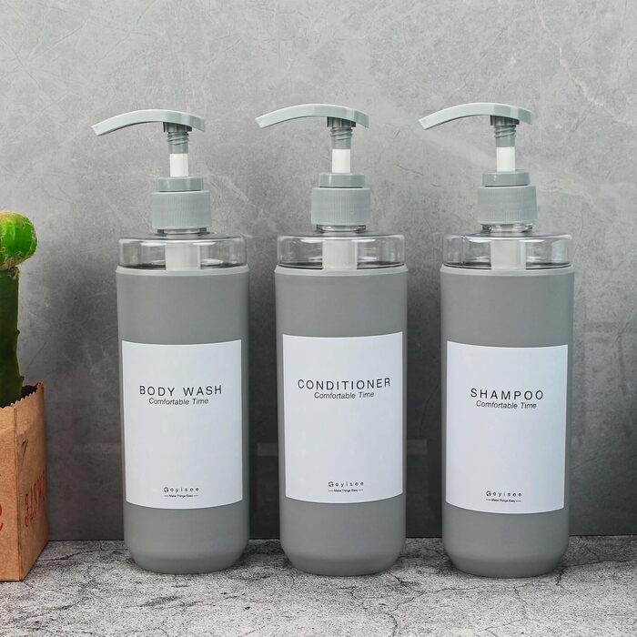 Набір дозаторів для душу Goyiseе, 3 шт, сірий (для мила та шампуню)