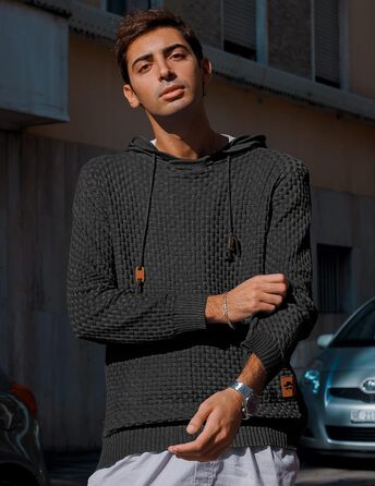 Пуловер чоловічий TARAINYA з капюшоном, теплий светр з довгим рукавом, чорний, XL