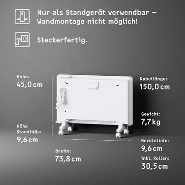 Електричний конвекторний обігрівач Stiebel Eltron 2 kW з терморегулятором, для приміщень до 25 м², TÜV geprüft, з роликами, 204450