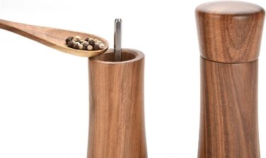 figg Salt and Pepper Grinder Wood Small (15.5 cm) - Set - Spice Grinder with Ceramic Grinder including Wooden Spoon and Wooden Coaster - Suitable as a Pepper and Salt Grinder
