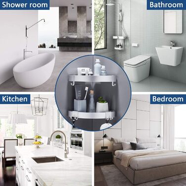GERUIKE Shower Shelf No Drilling Shower Basket Shower Shelf Corner Wall Mount Adhesive Pad Silver Aluminum 2 Pack Shower Gel Shampoo Holder Corner Shelf Corner Rack for Shower Bathroom Kitchen