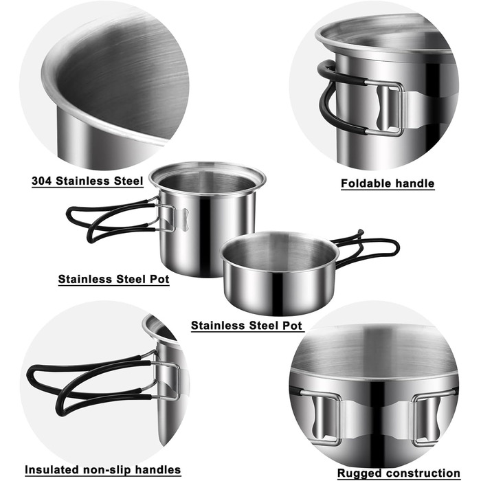 Набір кухонного посуду для кемпінгу з нержавіючої сталі, набір для приготування їжі в походах, міні-плита для кемпінгу, походів, пікніків та трекінгу