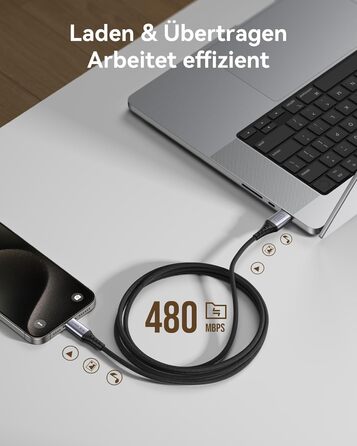 Кабель USB-C на USB-C, 3.1A, 2м, нейлон, чорний - для iPhone, Samsung, Google Pixel