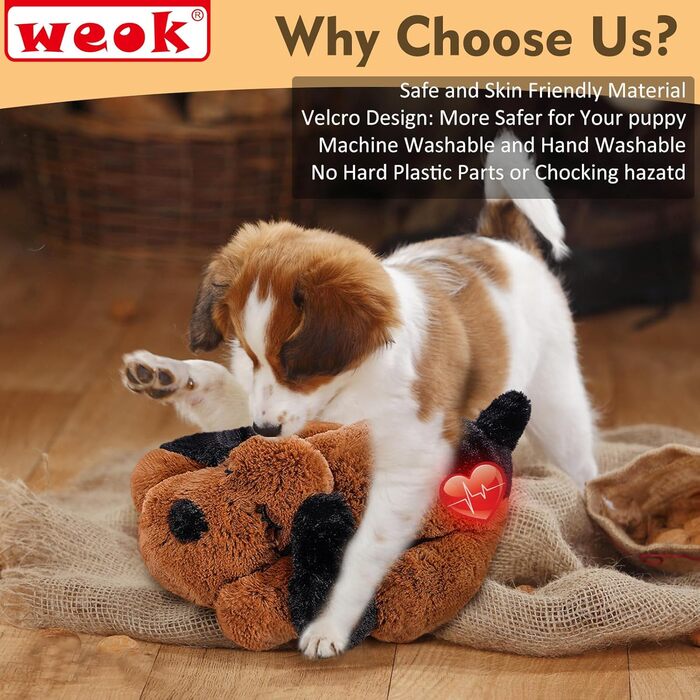 Heartbeat Puppy Plush Dog Toy, Puppy Heartbeat Stuffed Animal for Dogs Anxiety Relief Behavior Aid Toy, Heartbeat Plush Toys for Dogs (dark brown)