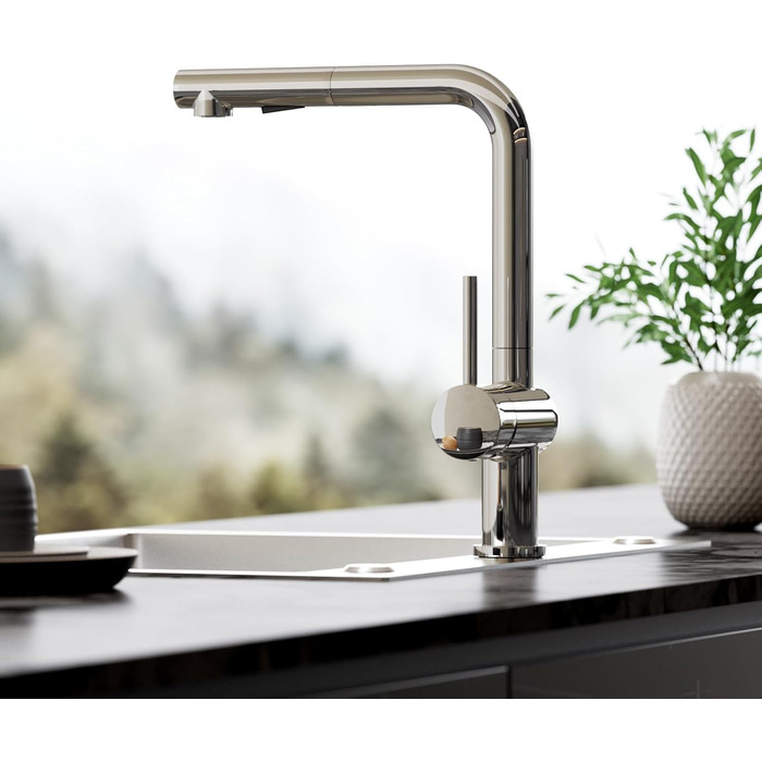 Кран кухонний CECIPA X203B чорний з висувною лійкою, 360° обертання, двома режимами струменя, з нержавіючої сталі