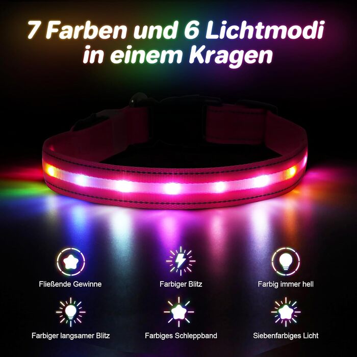 Світлодіодне нашийник для собак Feycig - USB, водонепроникний, 3 режими, регульований, для малих, середніх та великих собак (Рожевий, L(48-60см))