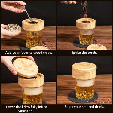 Набір для копчення віскі, ретро-дизайн, з ліхтариком, 6 смакових стружок, 2 склянки, 2 форми для кубиків льоду, набір для коктейлів, подарунок для чоловіків, батька, набір для копчення бурбону