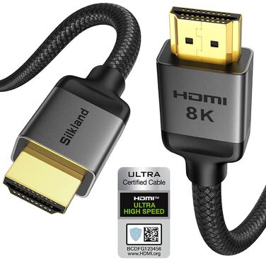HDMI 2.1 кабель Silkland 2м: 8K@60Hz, 4K@144Hz, eARC, HDR10, Dolby Atmos, 48Gbps, для HDTV, PS5, Switch, PC