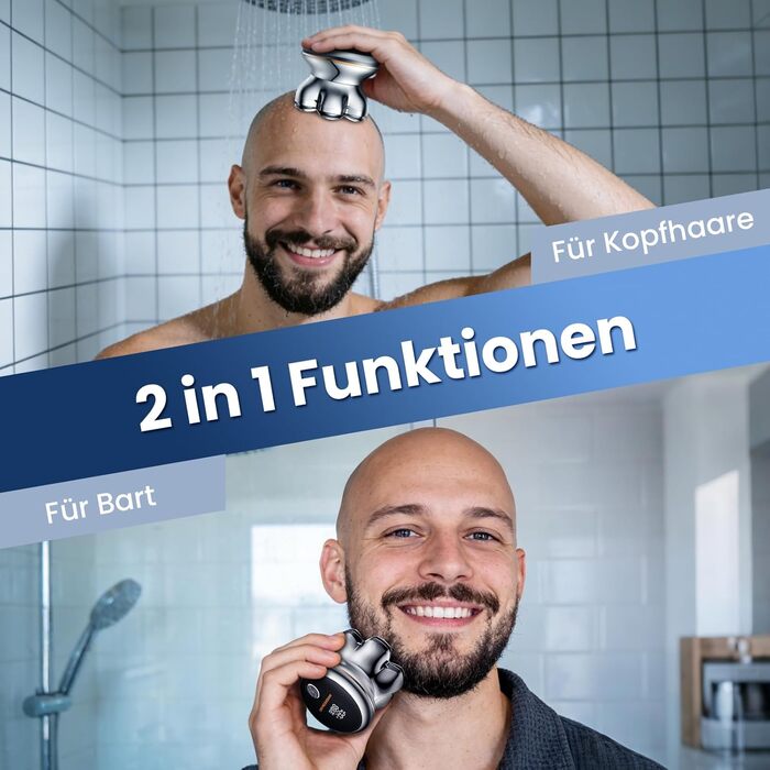 MAXGROOM 7D Glatzen Rasierer Herren - Електрична бритва для гоління голови, срібляста, акумуляторна (1400mAh), водонепроникна IPX6, Type-C