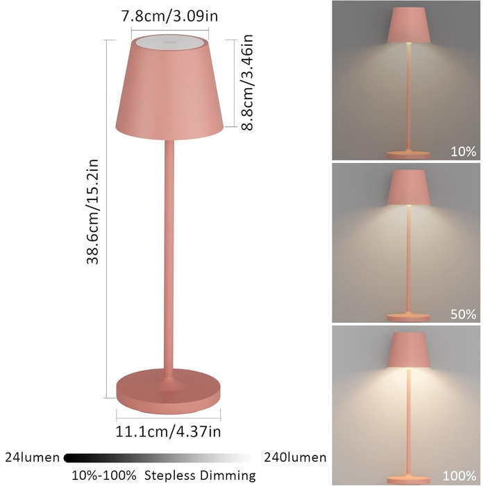 LED настільна лампа K-Bright з димуванням, акумуляторна, для дому та вулиці | Тепле світло | USB-зарядка | 1 шт. (Помаранчевий)